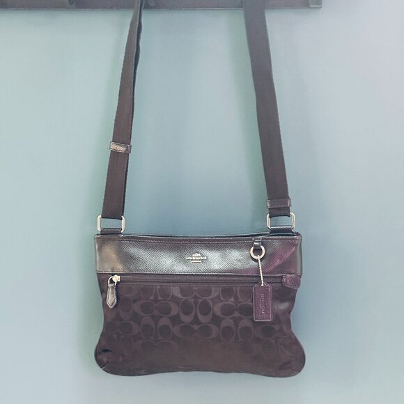 Coach Demi Bag Signature Jacquard Crossbody Black Leather Trim Silver Hardware - Picture 4 of 16